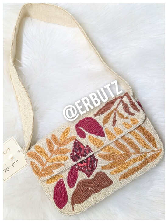 Sol And Mer Handbags - SOL and MER Autumn Leaves Motif Beaded Shoulder Bag ☕🍂